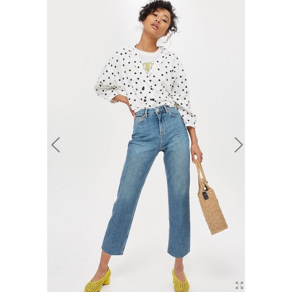 mid stone raw hem straight jeans